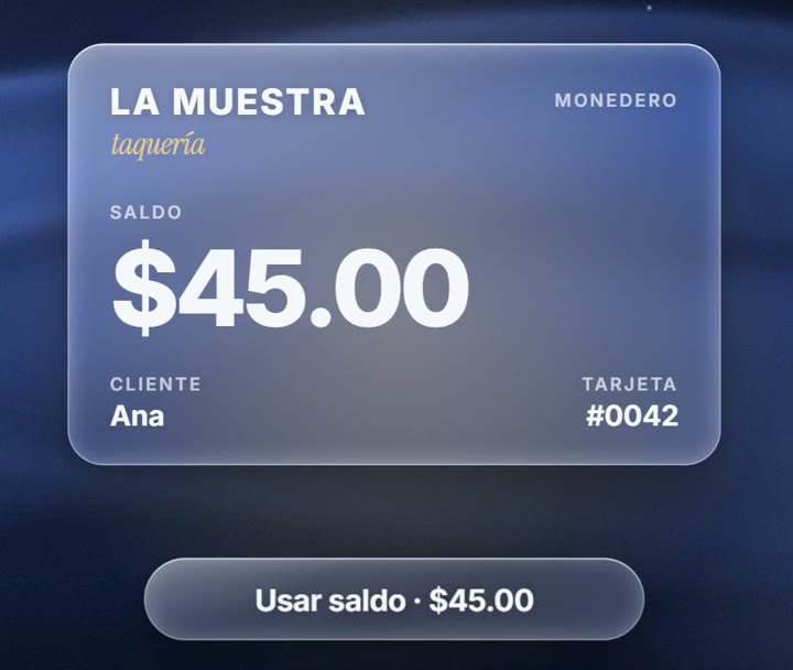 Tarjeta de monedero con $45.00 de saldo y el botón Usar saldo